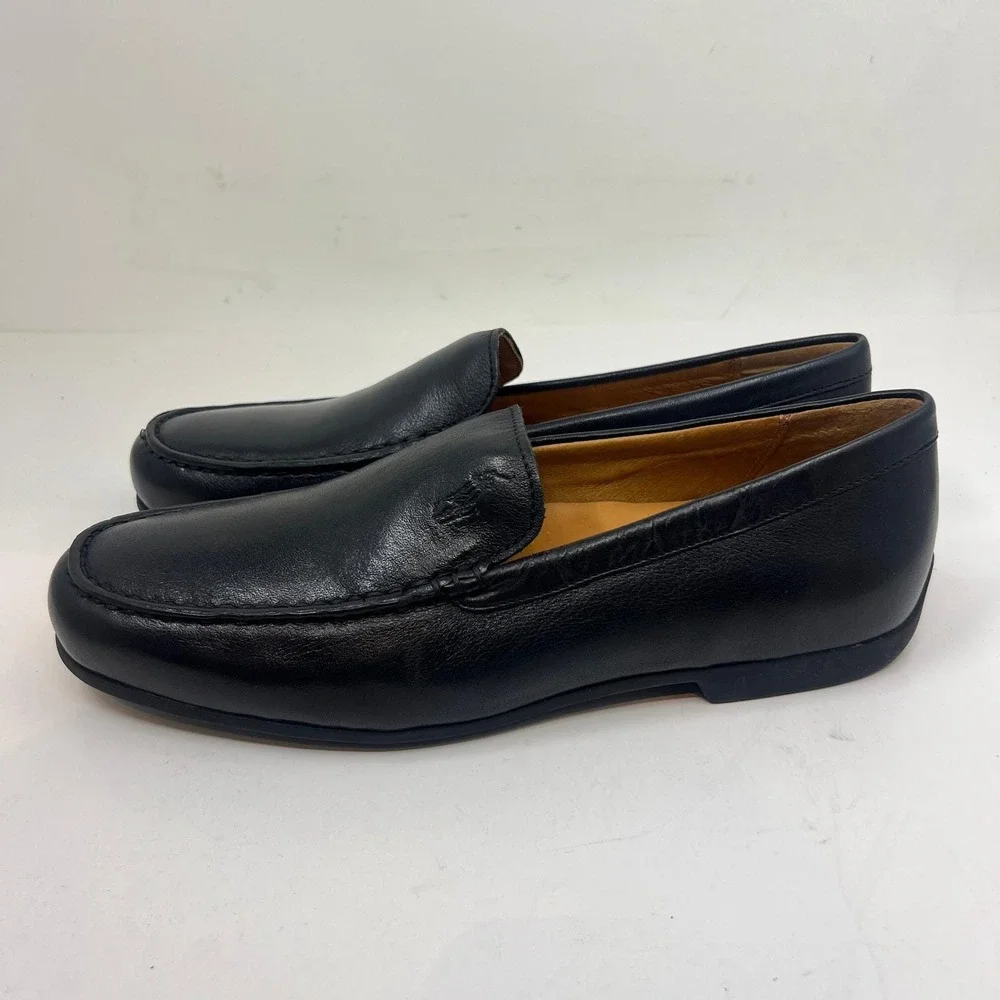 Polo Ralph Lauren Allon Loafers Mens 9.5D Black Tumbled Leather Slip‎ On Shoes